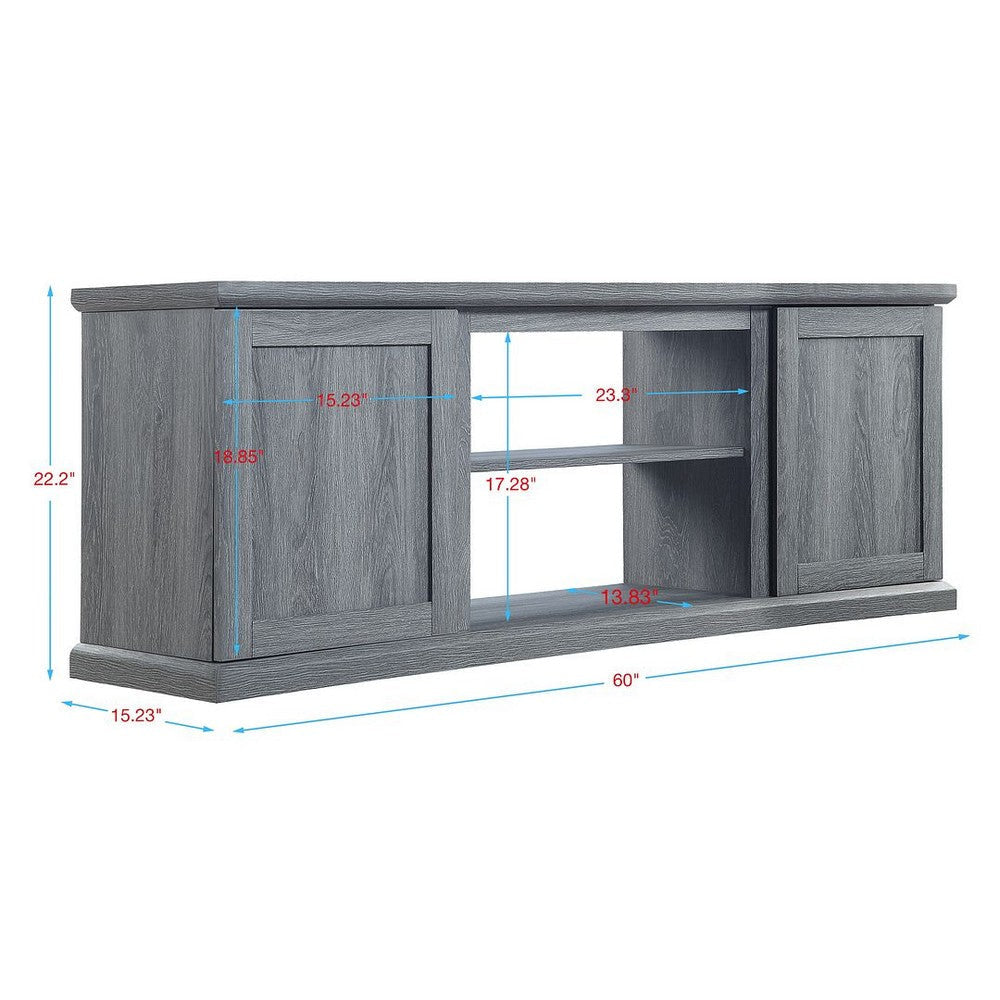 Franklin 60’’ TV Stand with 2 Doors and Open Shelves in Grey MHC-TVFP3-GY
