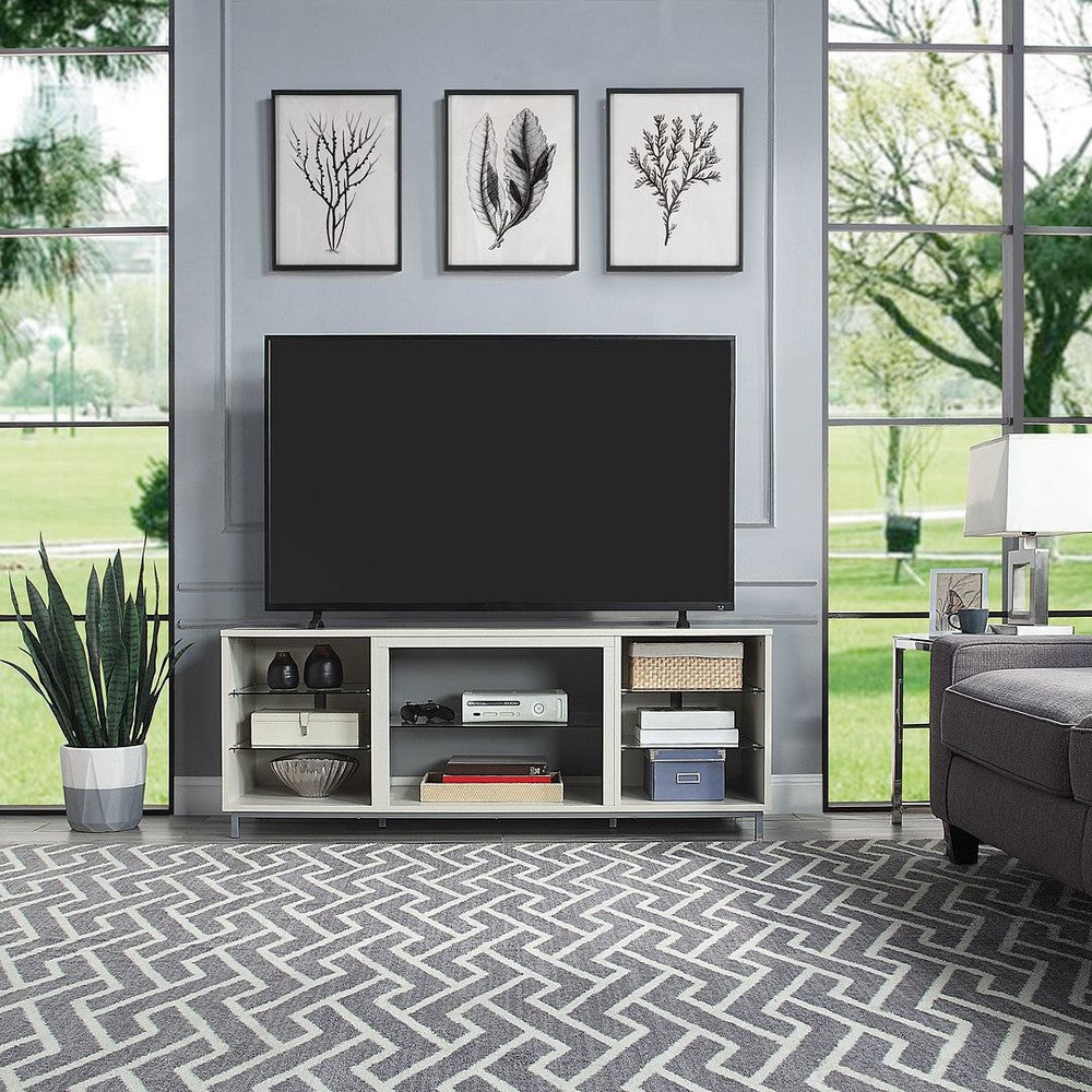 Brighton 60" TV Stand with Glass Shelves and Media Wire Management in Beige