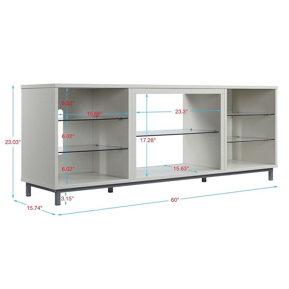 Brighton 60’’ TV Stand with Glass Shelves and Media Wire Management in Beige MHC-TVFP4-BG