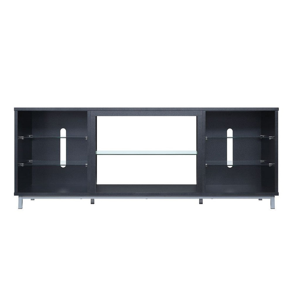 Brighton 60" TV Stand with Glass Shelves and Media Wire Management in Onyx