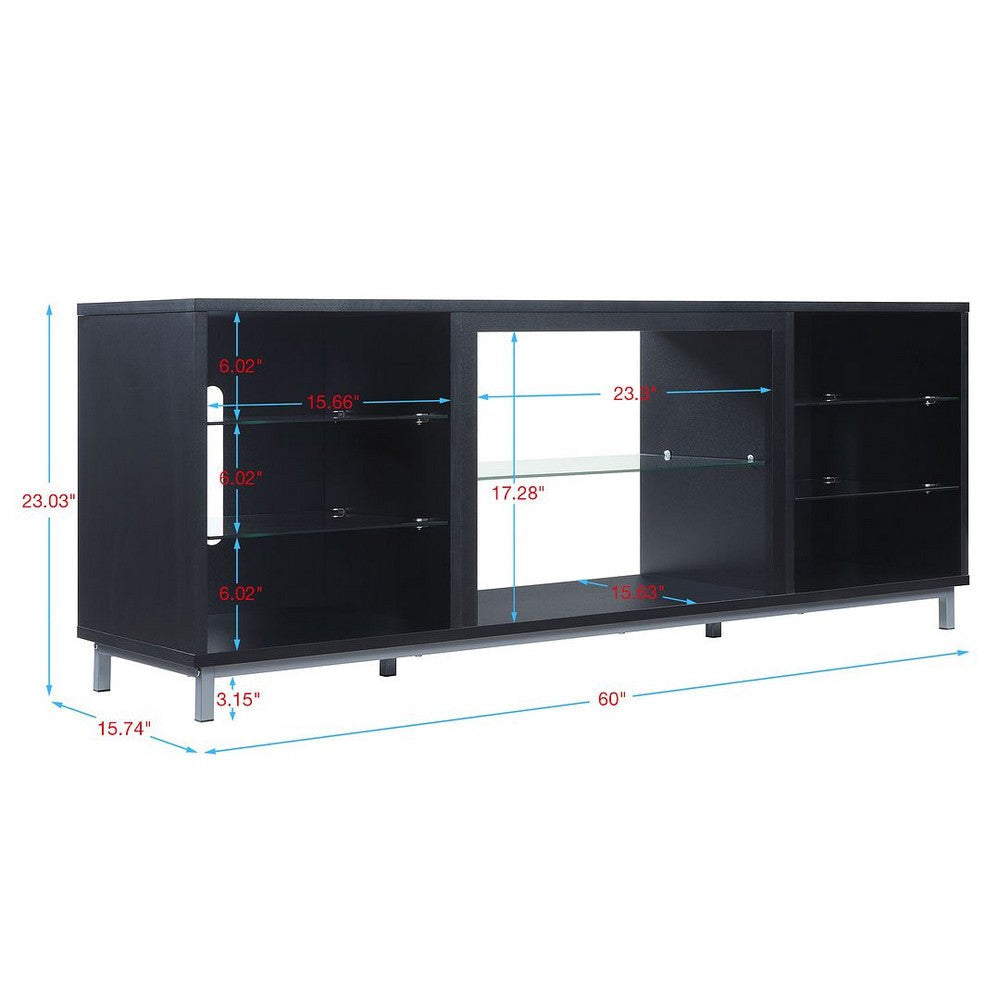 Brighton 60’’ TV Stand with Glass Shelves and Media Wire Management in Onyx MHC-TVFP4-BL