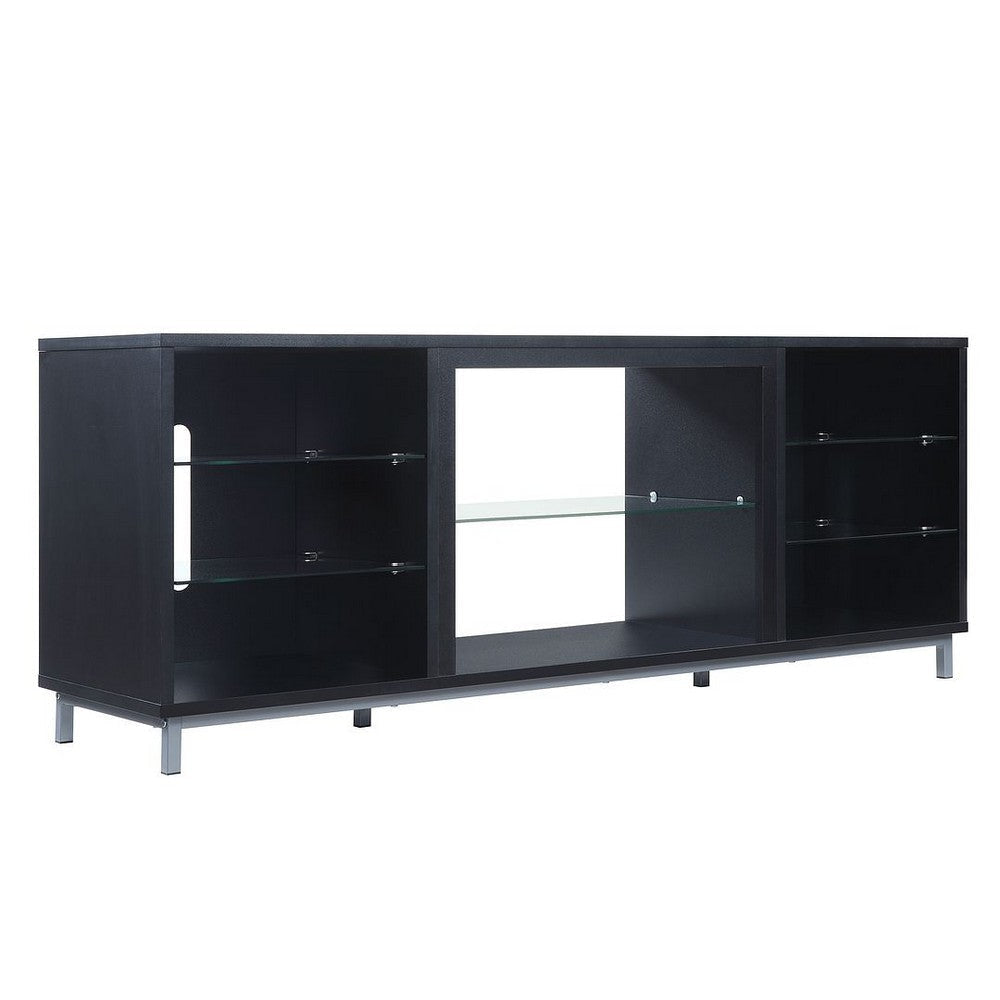 Brighton 60’’ TV Stand with Glass Shelves and Media Wire Management in Onyx MHC-TVFP4-BL