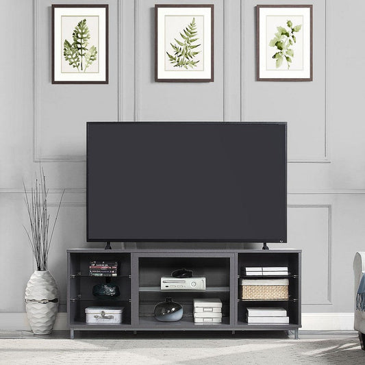 Brighton 60" TV Stand with Glass Shelves and Media Wire Management in Grey