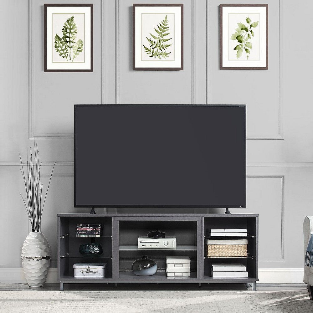 Brighton 60" TV Stand with Glass Shelves and Media Wire Management in Grey