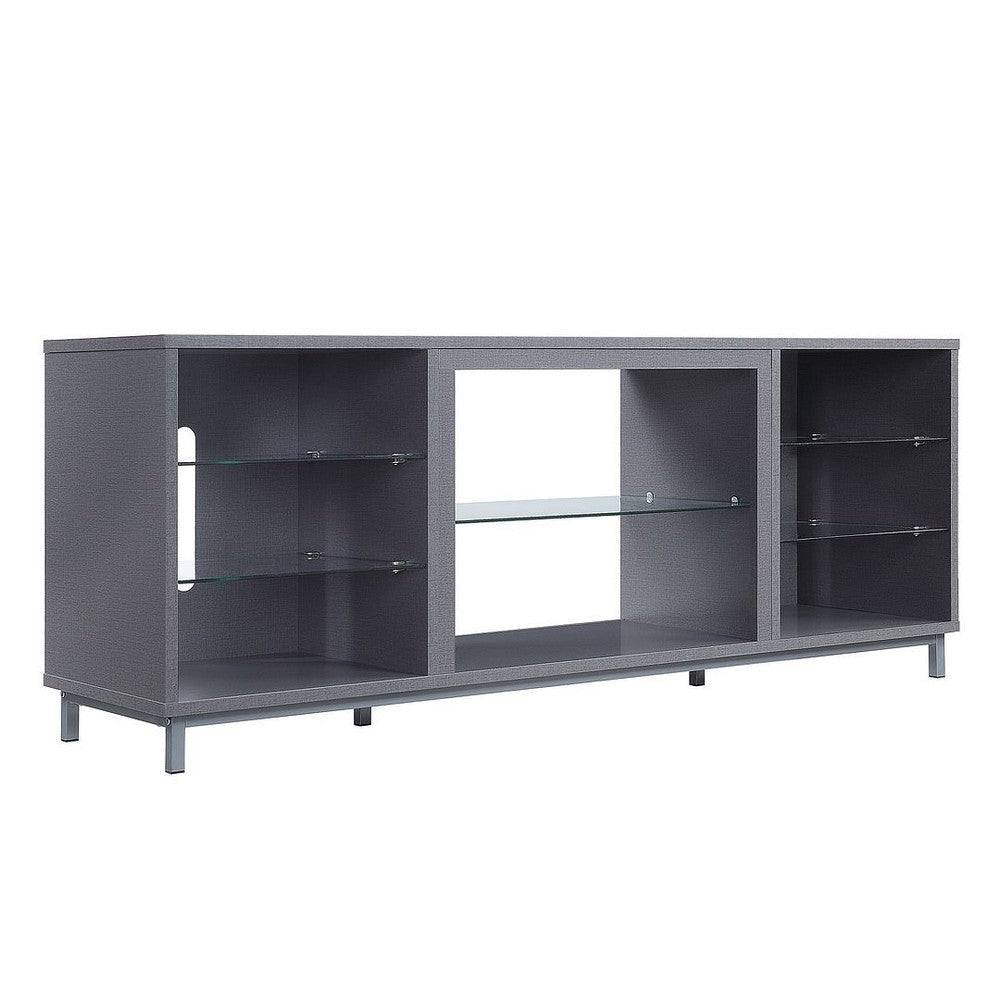 Brighton 60’’ TV Stand with Glass Shelves and Media Wire Management in Grey MHC-TVFP4-GY