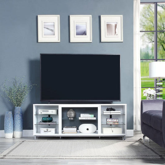 Brighton 60" TV Stand with Glass Shelves and Media Wire Management in White