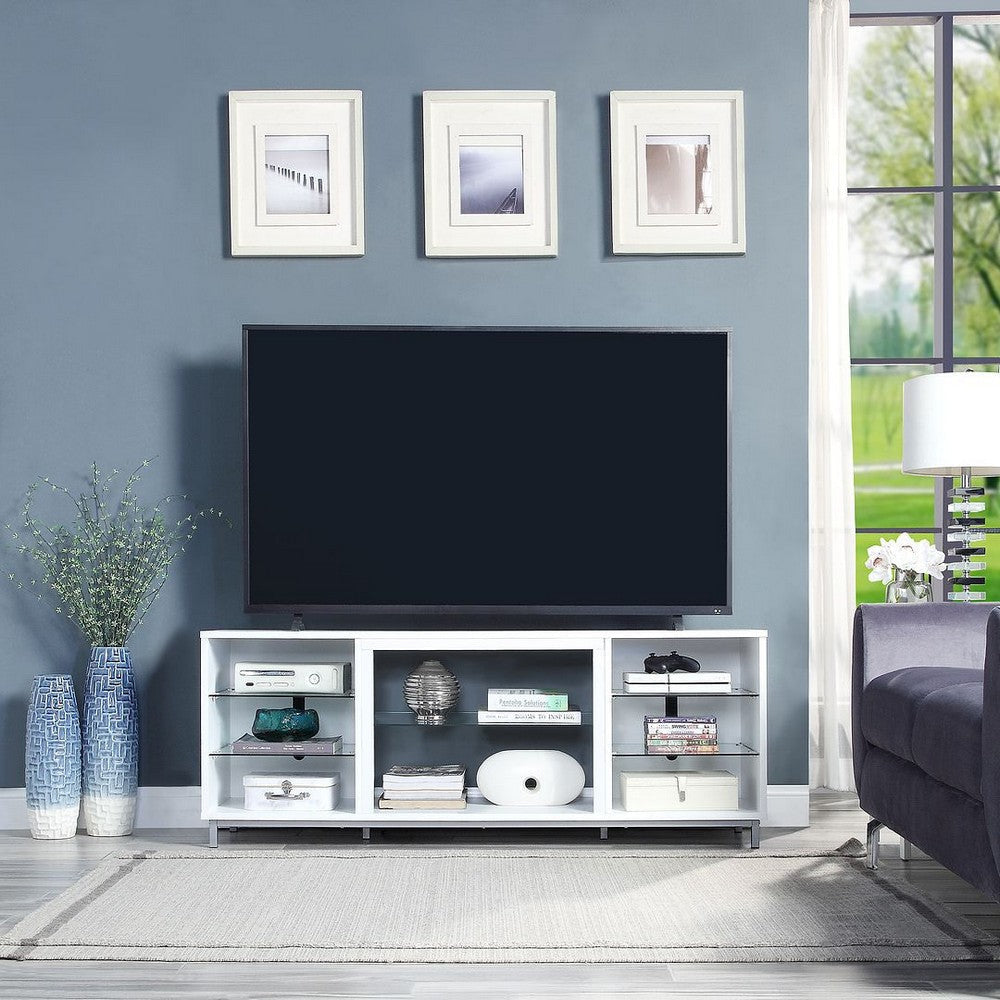 Brighton 60" TV Stand with Glass Shelves and Media Wire Management in White