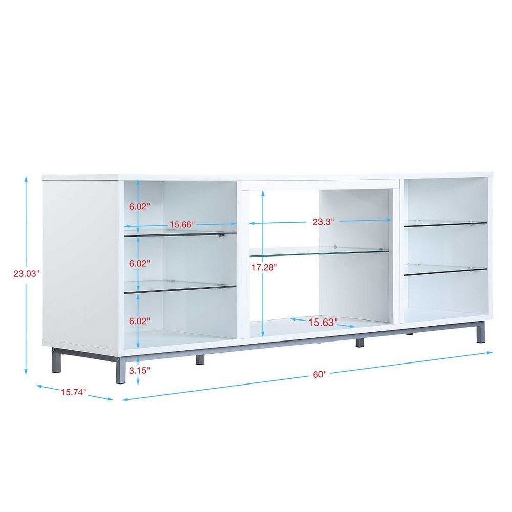 Brighton 60’’ TV Stand with Glass Shelves and Media Wire Management in White MHC-TVFP4-WH