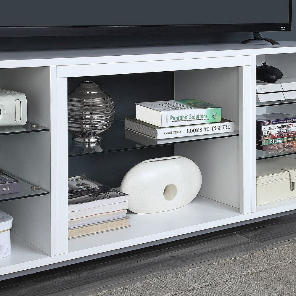 Brighton 60’’ TV Stand with Glass Shelves and Media Wire Management in White MHC-TVFP4-WH