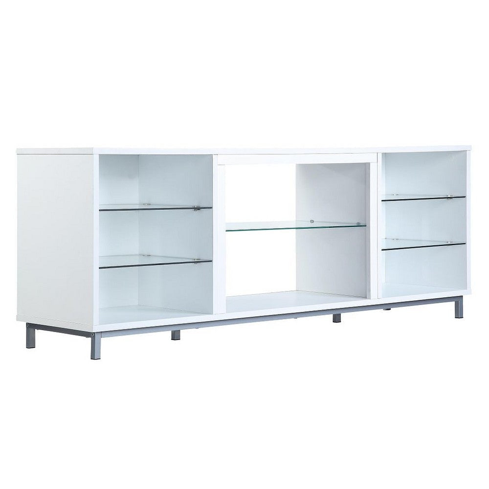 Brighton 60’’ TV Stand with Glass Shelves and Media Wire Management in White MHC-TVFP4-WH