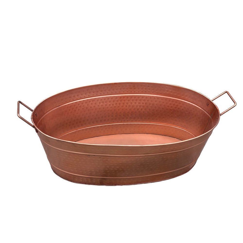 Oval Shape Hammered texture Metal Tub with 2 Side Handles Copper - BM195214 BM195214