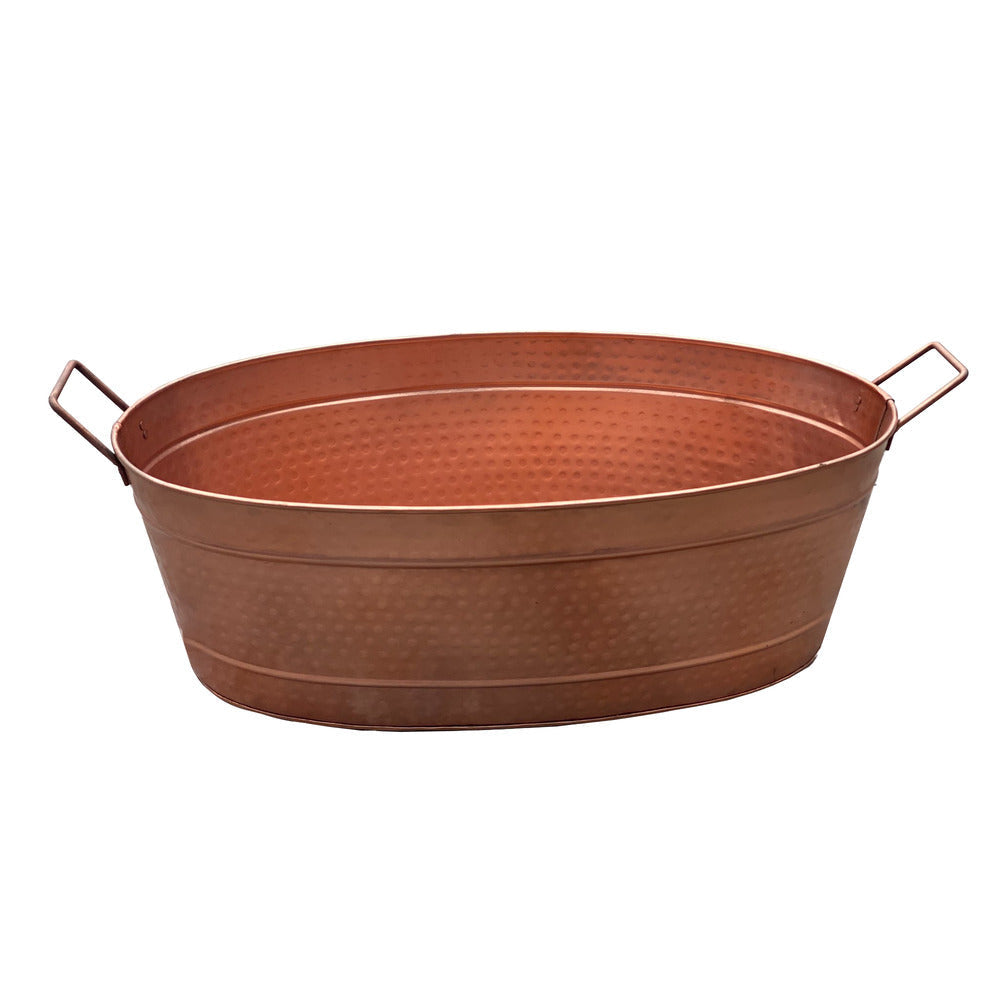 Oval Shape Hammered texture Metal Tub with 2 Side Handles Copper - BM195214 BM195214