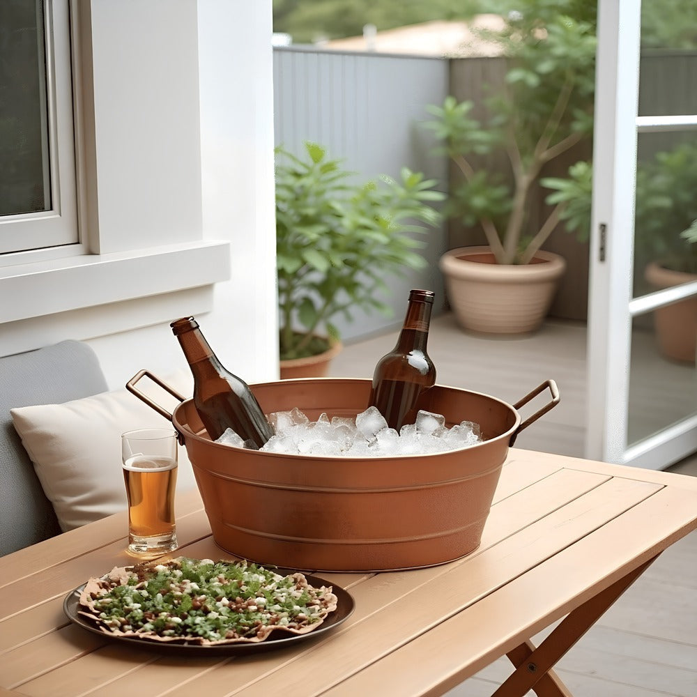 Oval Shape Hammered texture Metal Tub with 2 Side Handles Copper - BM195214 BM195214