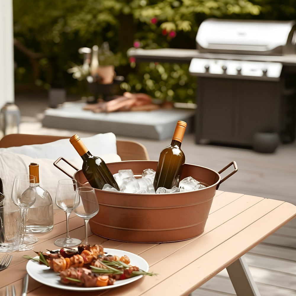 Oval Shape Hammered texture Metal Tub with 2 Side Handles, Copper - BM195214