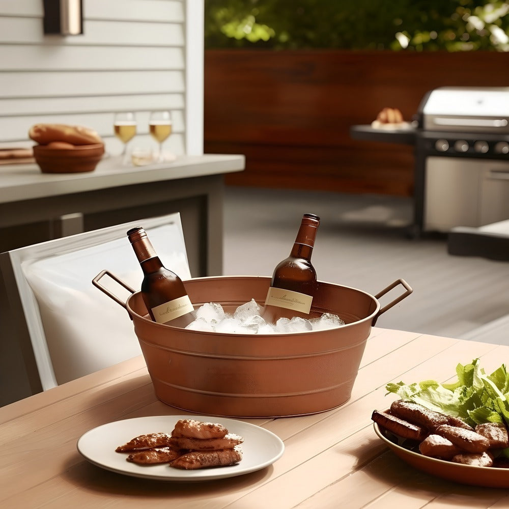 Oval Shape Hammered texture Metal Tub with 2 Side Handles Copper - BM195214 BM195214