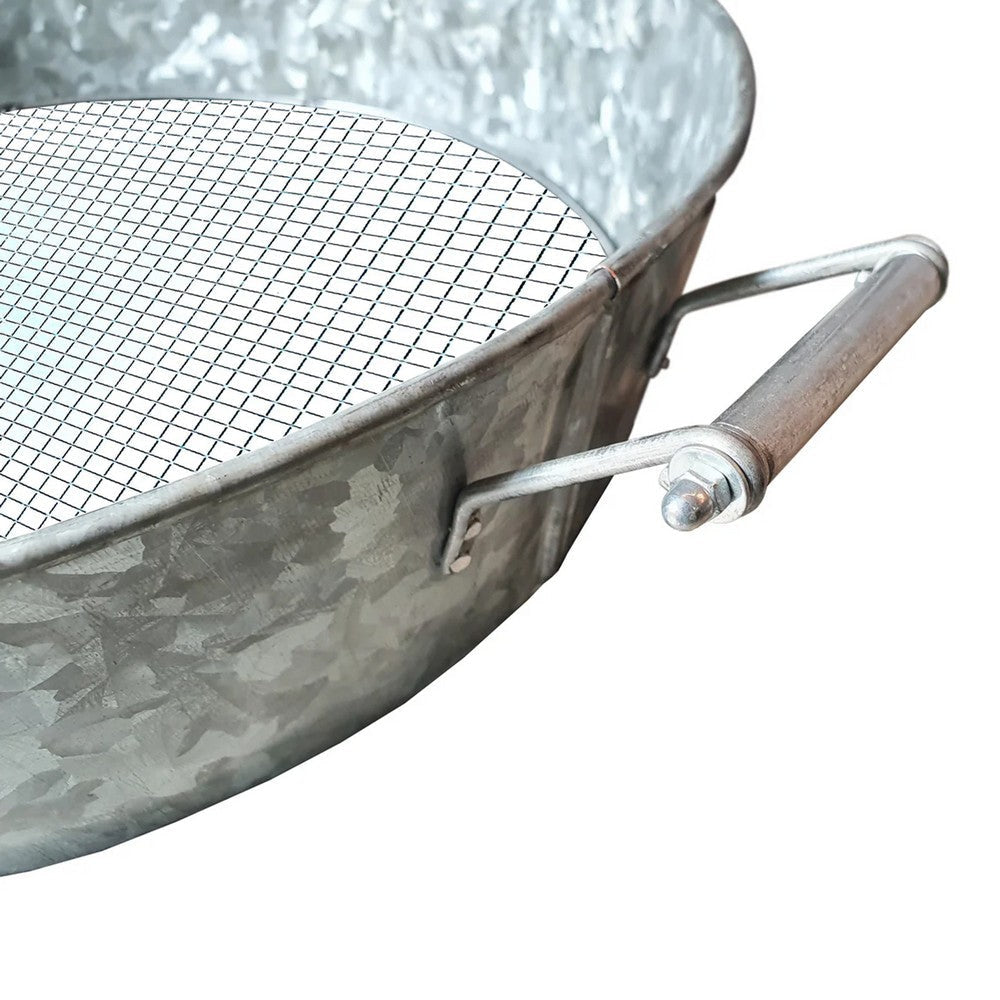 Round Galvanized Steel Compost Sifter with Wire Mesh Design Base Antique Silver MIL-CS-03