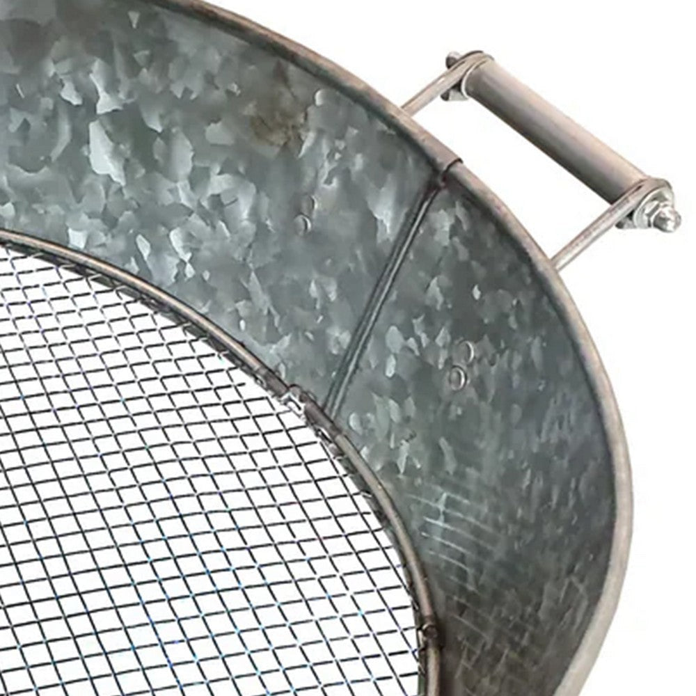 Round Galvanized Steel Compost Sifter with Wire Mesh Design Base Antique Silver MIL-CS-03