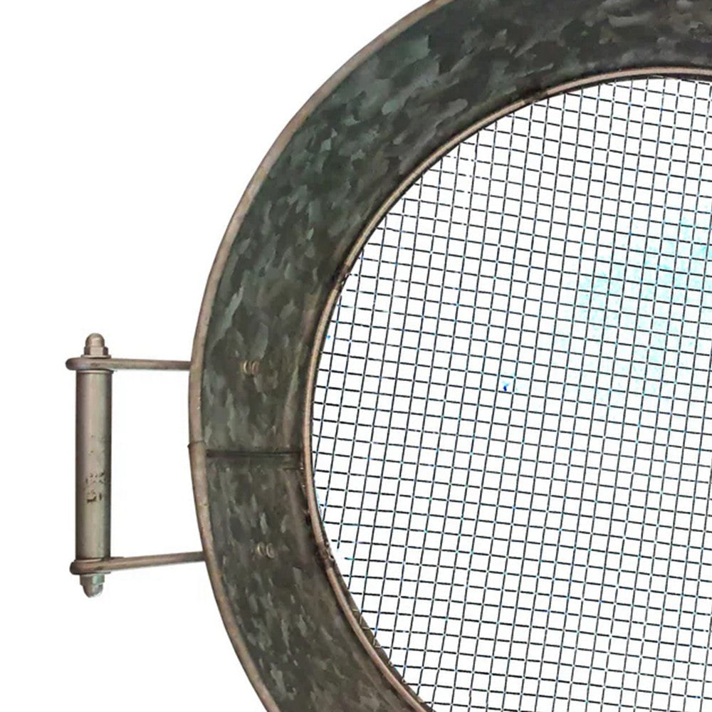 Round Galvanized Steel Compost Sifter with Wire Mesh Design Base Antique Silver MIL-CS-03