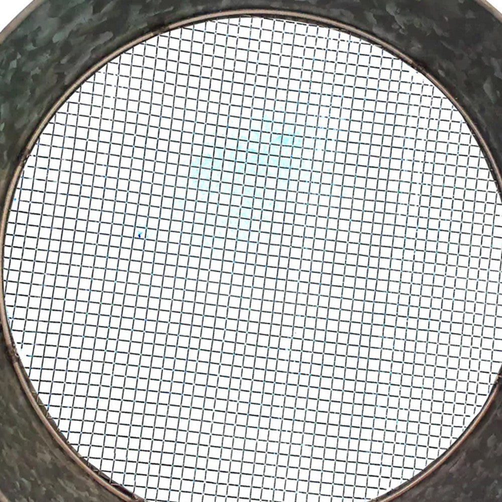 Round Galvanized Steel Compost Sifter with Wire Mesh Design Base Antique Silver MIL-CS-03