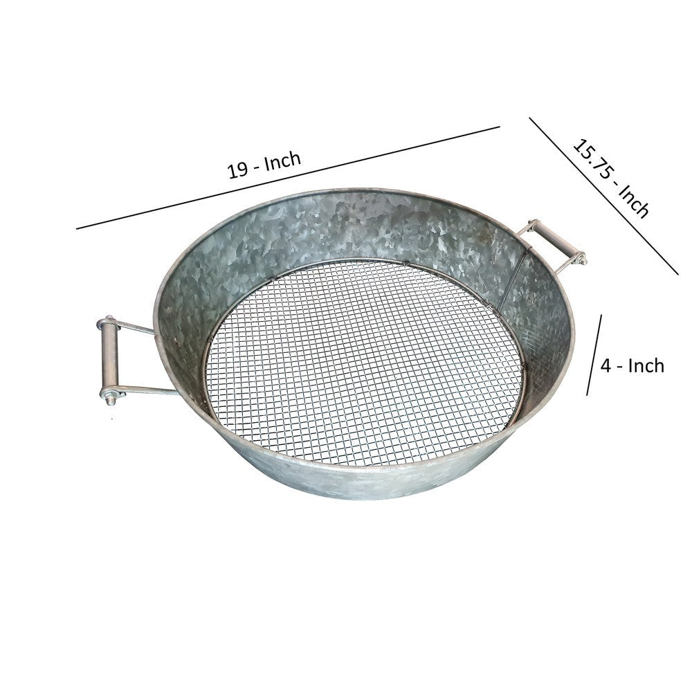 Round Galvanized Steel Compost Sifter with Wire Mesh Design Base Antique Silver MIL-CS-03