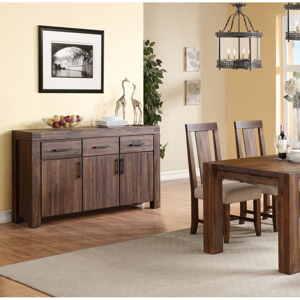 Three Drawers Solid Acacia Wood Sideboard with Three Door Cabinets Brick Brown MSF-3F4173