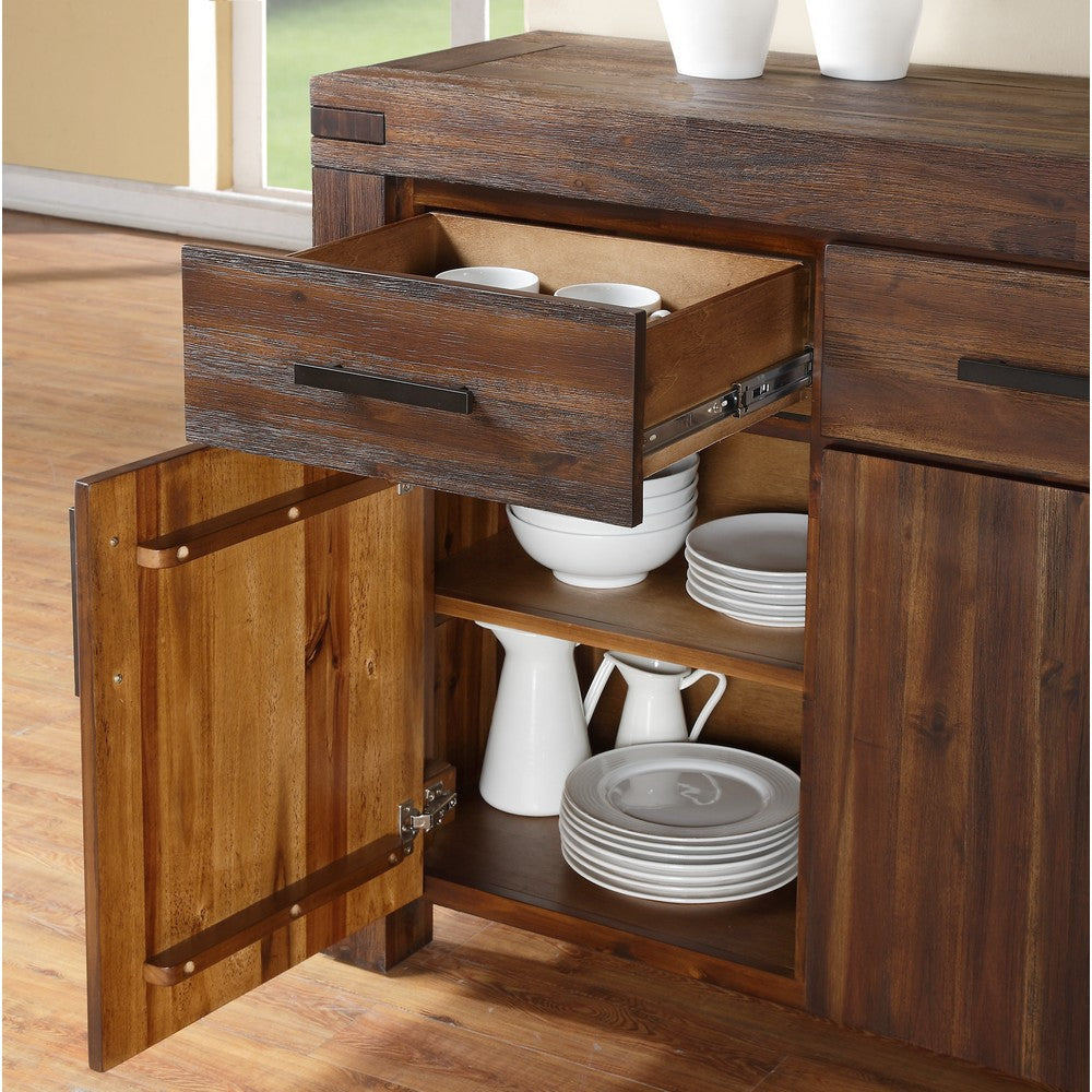 Three Drawers Solid Acacia Wood Sideboard with Three Door Cabinets Brick Brown MSF-3F4173