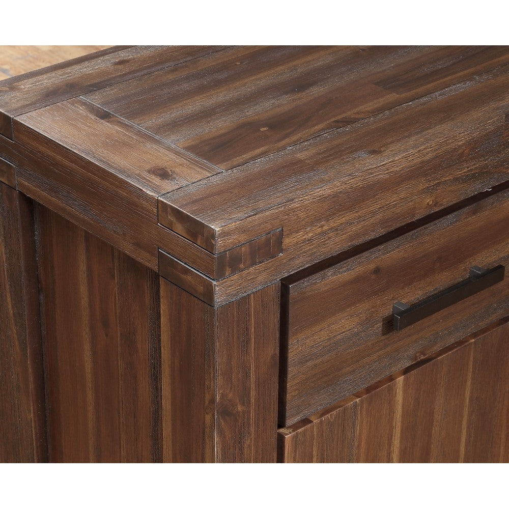 Three Drawers Solid Acacia Wood Sideboard with Three Door Cabinets, Brick Brown