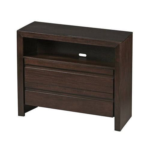 Wooden Media Chest with One Open Shelf and Two Drawers, Dark Brown