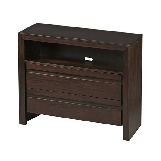 Wooden Media Chest with One Open Shelf and Two Drawers, Dark Brown