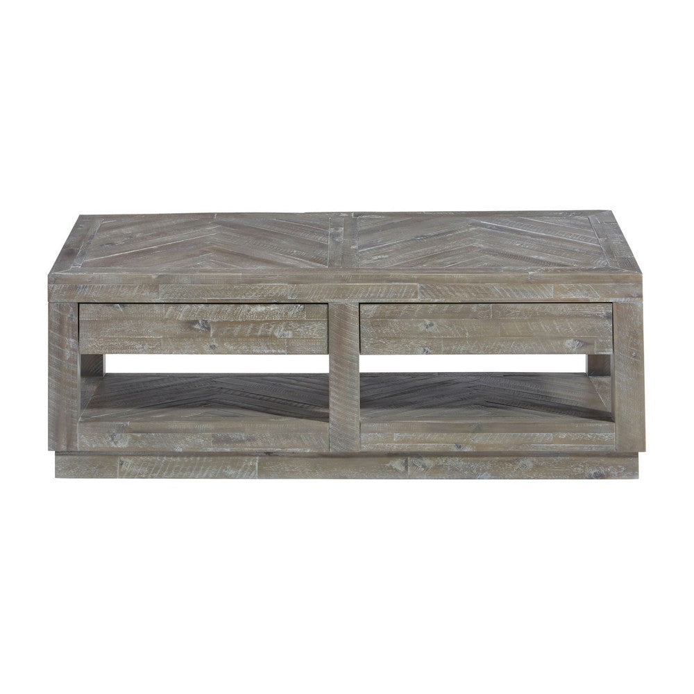 Two Drawer and Bottom Shelf Coffee Table with Flattened Base Rustic Latte Gray MSF-5QS321