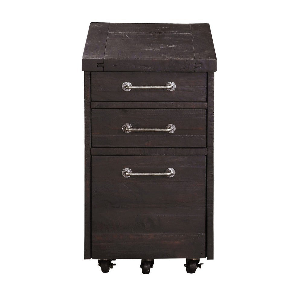 Three Drawers Solid Pine Wood File Cabinet with Rolling Casters Cafe Brown MSF-7YC917