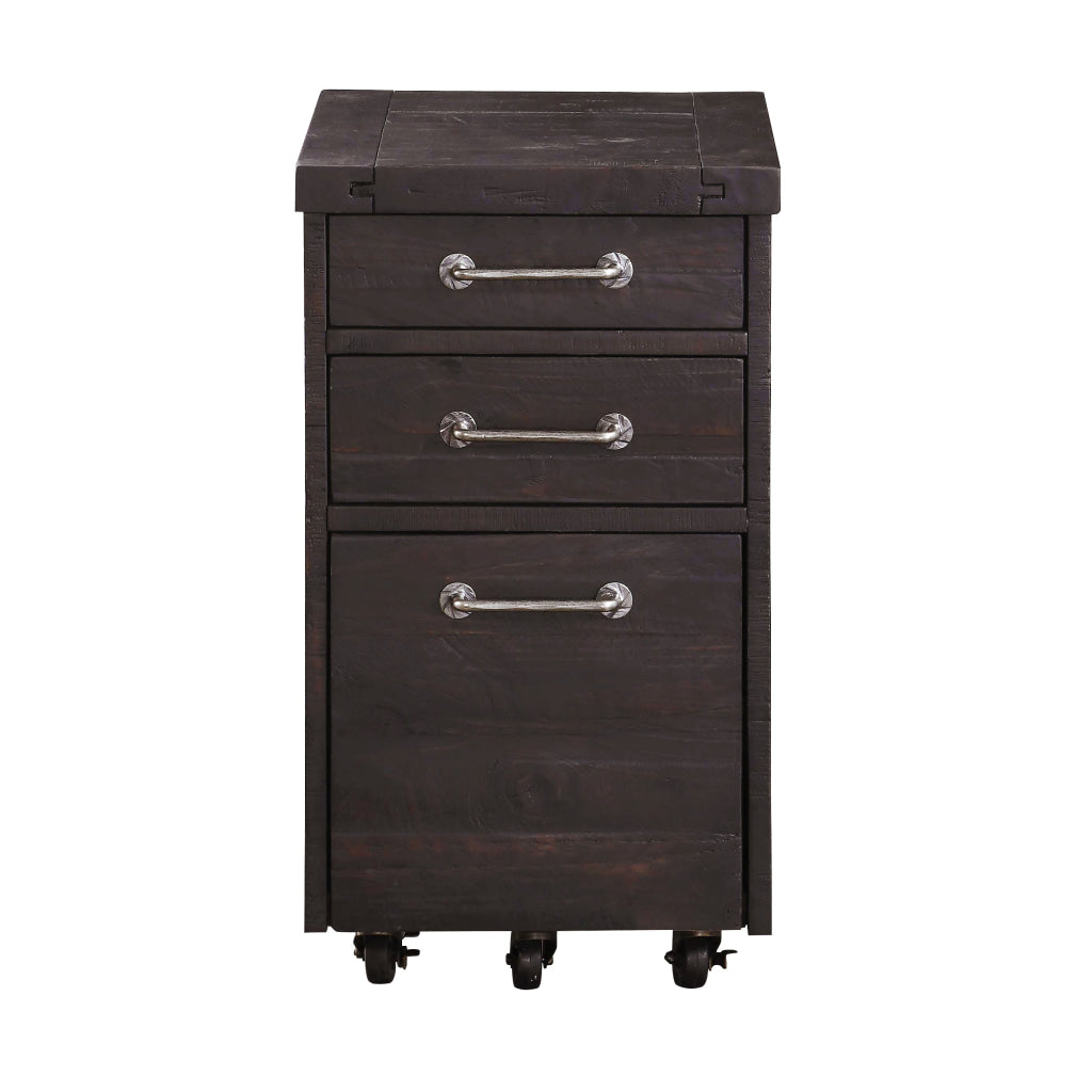 Three Drawers Solid Pine Wood File Cabinet with Rolling Casters Cafe Brown MSF-7YC917