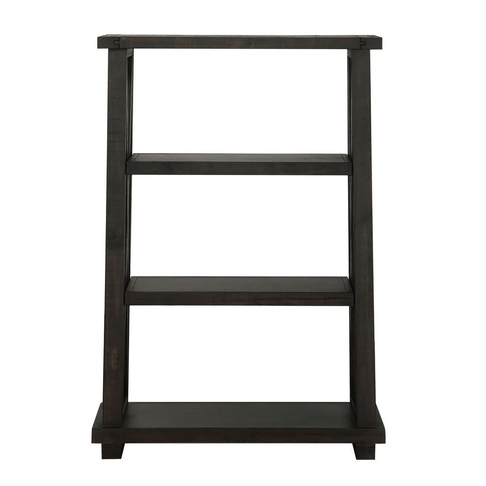 Three Tier Wooden Bookshelf with Exposed Bolts and Rustic Cross Bracing Brown MSF-7YC9193954