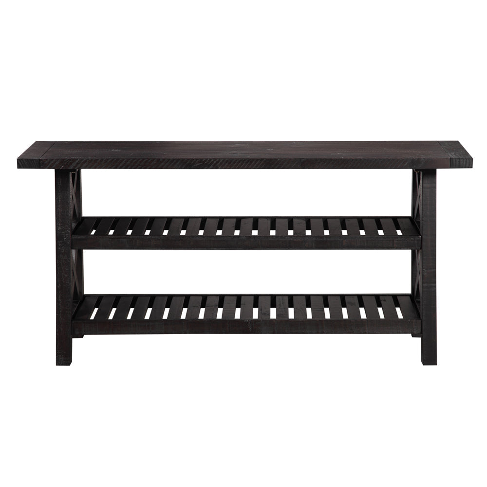 Slatted Two Tier Console table with Cross Side Panels Rustic Cafe Brown MSF-7YC923