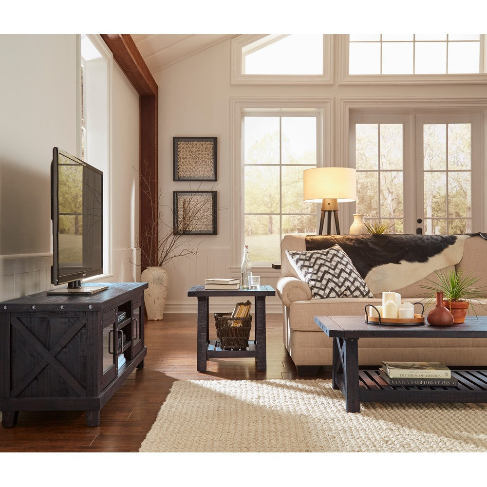 Three Open Shelves Entertainment Center with Exposed Bolts and Cross Bracing Brown MSF-7YC926