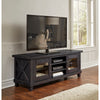 Three Open Shelves Entertainment Center with Exposed Bolts and Cross Bracing, Brown