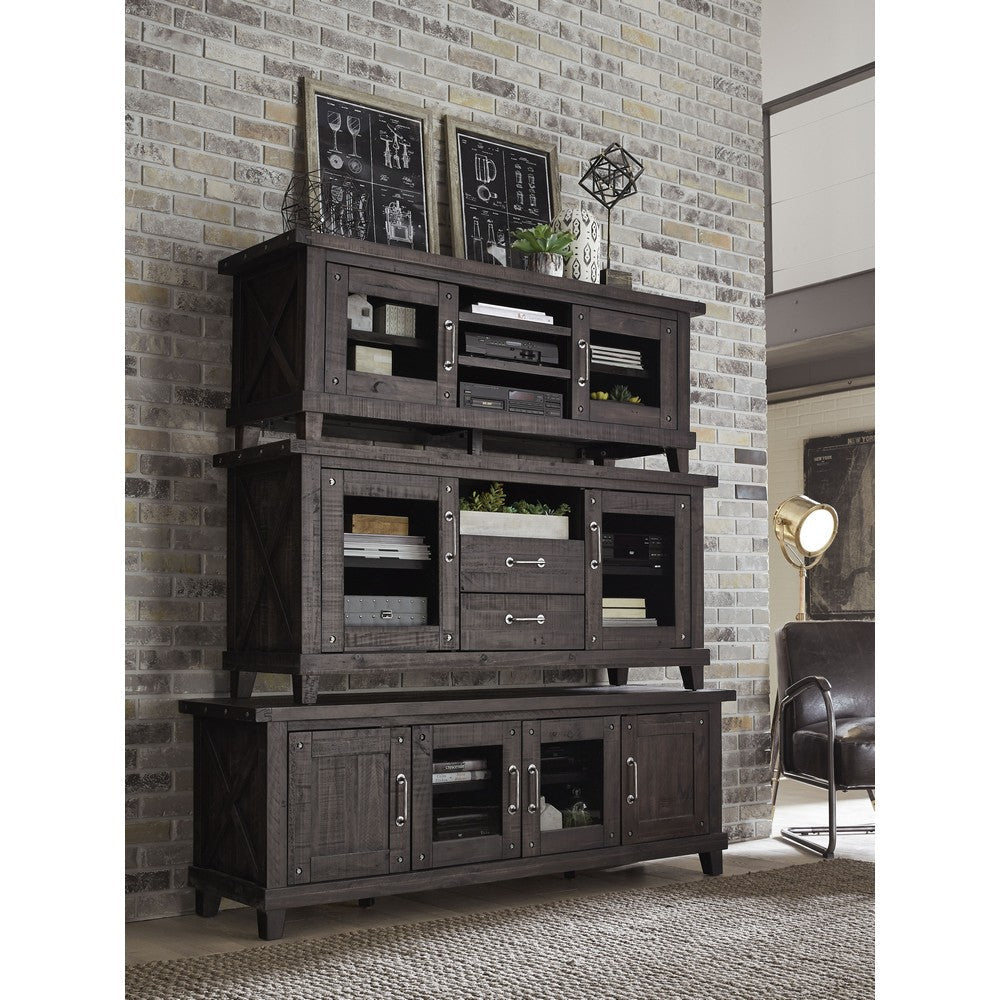 Three Open Shelves Entertainment Center with Exposed Bolts and Cross Bracing Brown MSF-7YC926