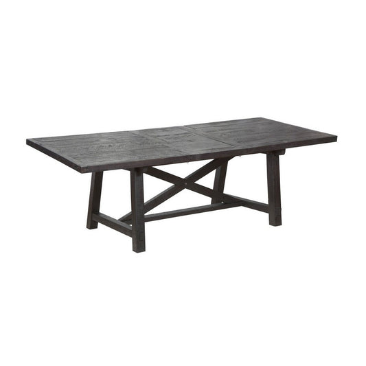 Wooden Rectangular Table with Crossed Planked Bulky Legs and Exposed Bolts , Brown
