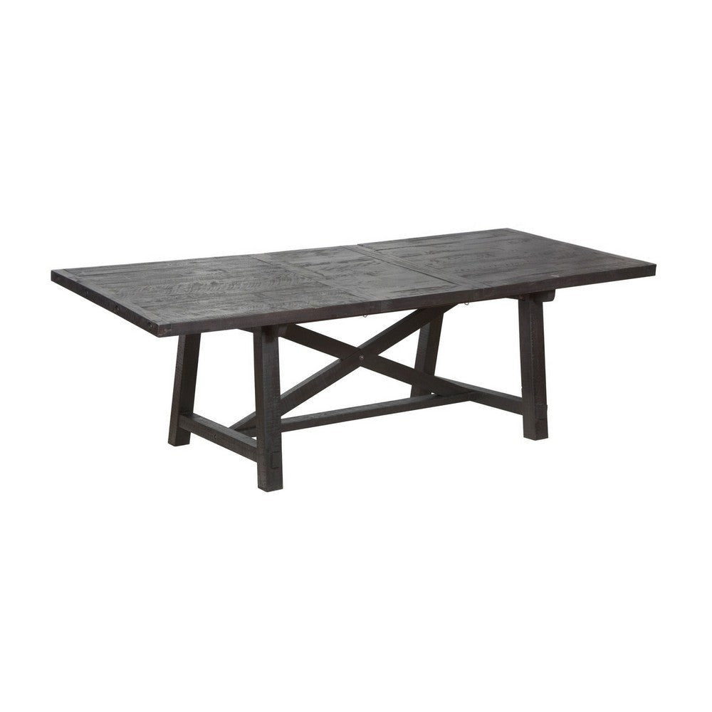 Wooden Rectangular Table with Crossed Planked Bulky Legs and Exposed Bolts , Brown