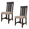 Wooden Chair with Fabric Upholstered Seat and Slat Style Back, Set of 2, Black and Beige