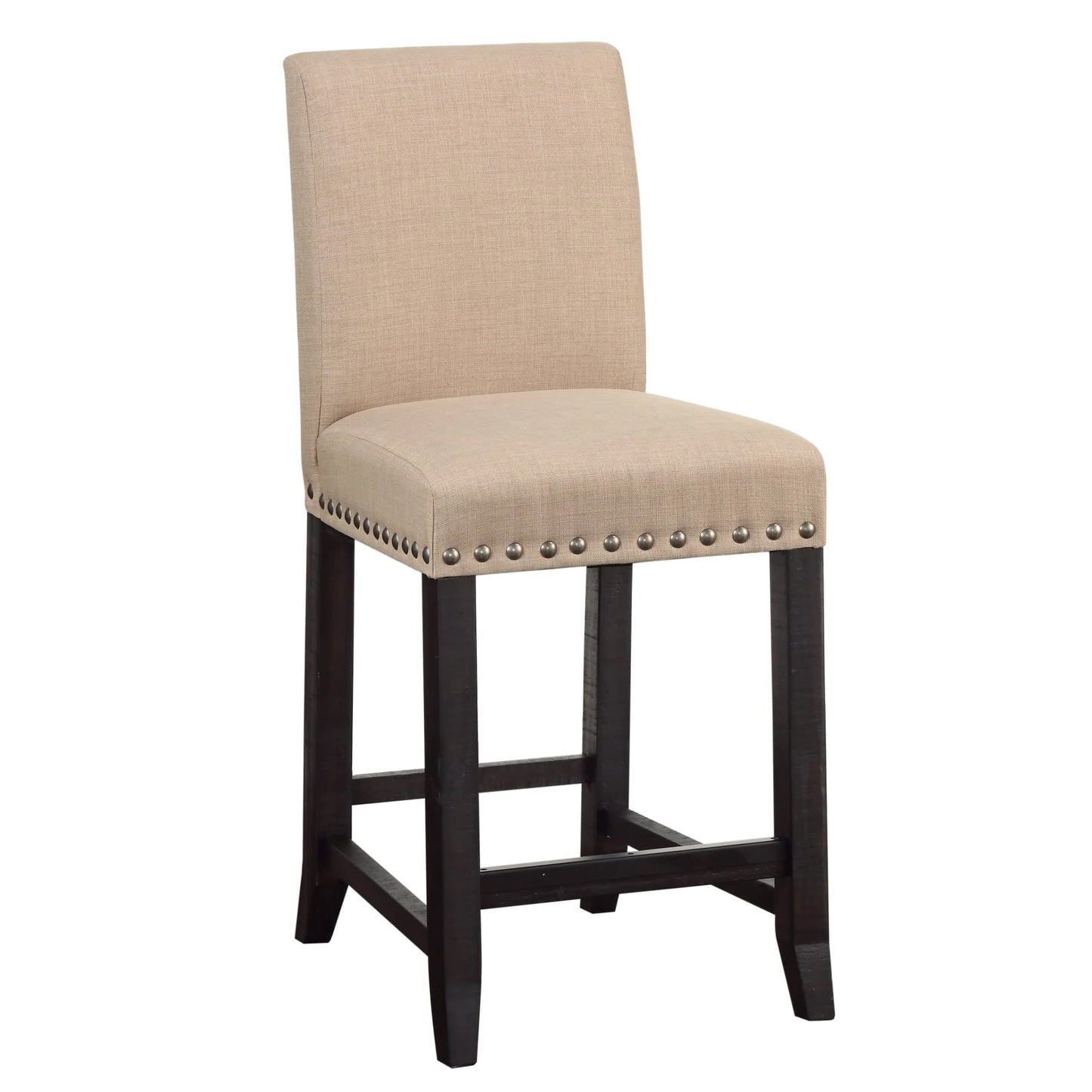 Fabric Upholstered Wooden Counter Height Stool with Nail head Trim, Set of 2,  Brown - 7YC970F