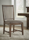 Wooden Chair with Fabric Upholstered Seat and Slat Style Back, Set of 2, Oak Brown and Gray