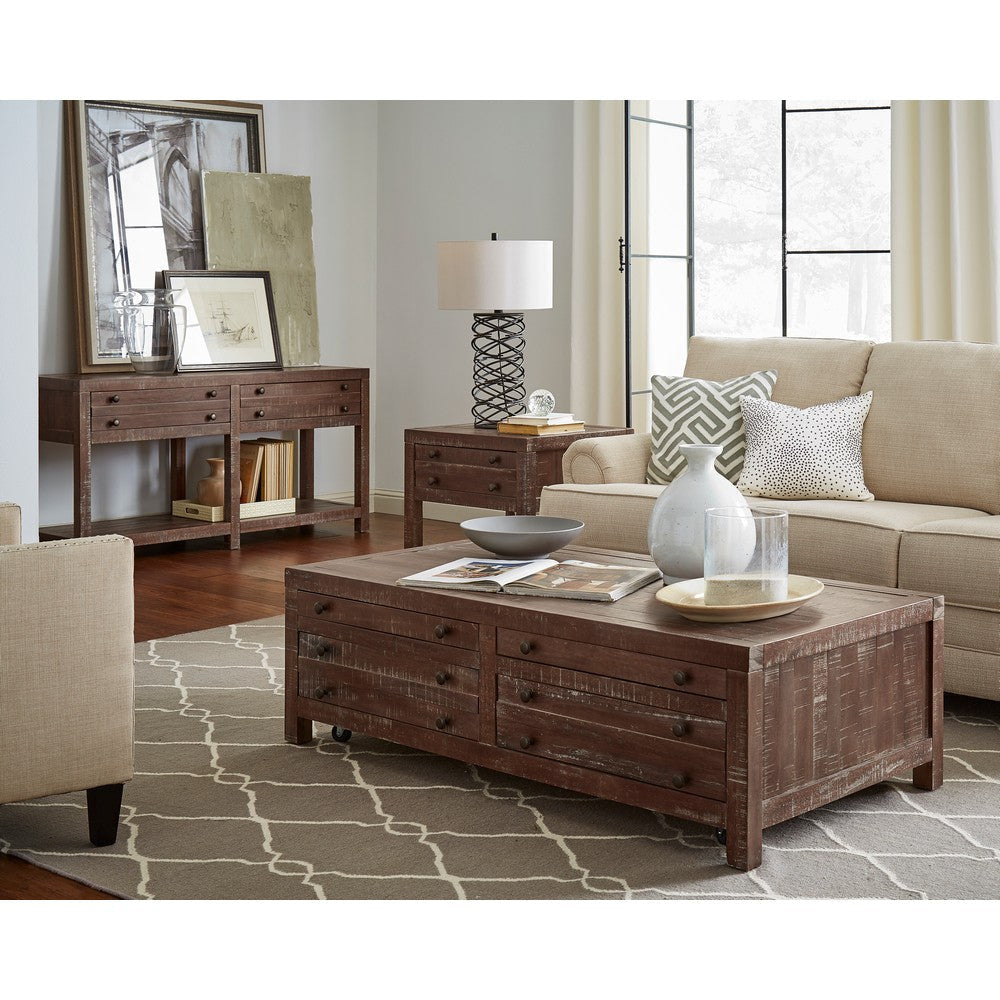 Wooden Four Drawer Coffee Table with Metal Knob Pull Brown MSF-8T0621