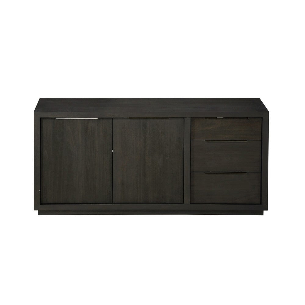 Wooden Rectangular Sideboard with Three Drawers and Double Door Cabinet Gray MSF-AZU573