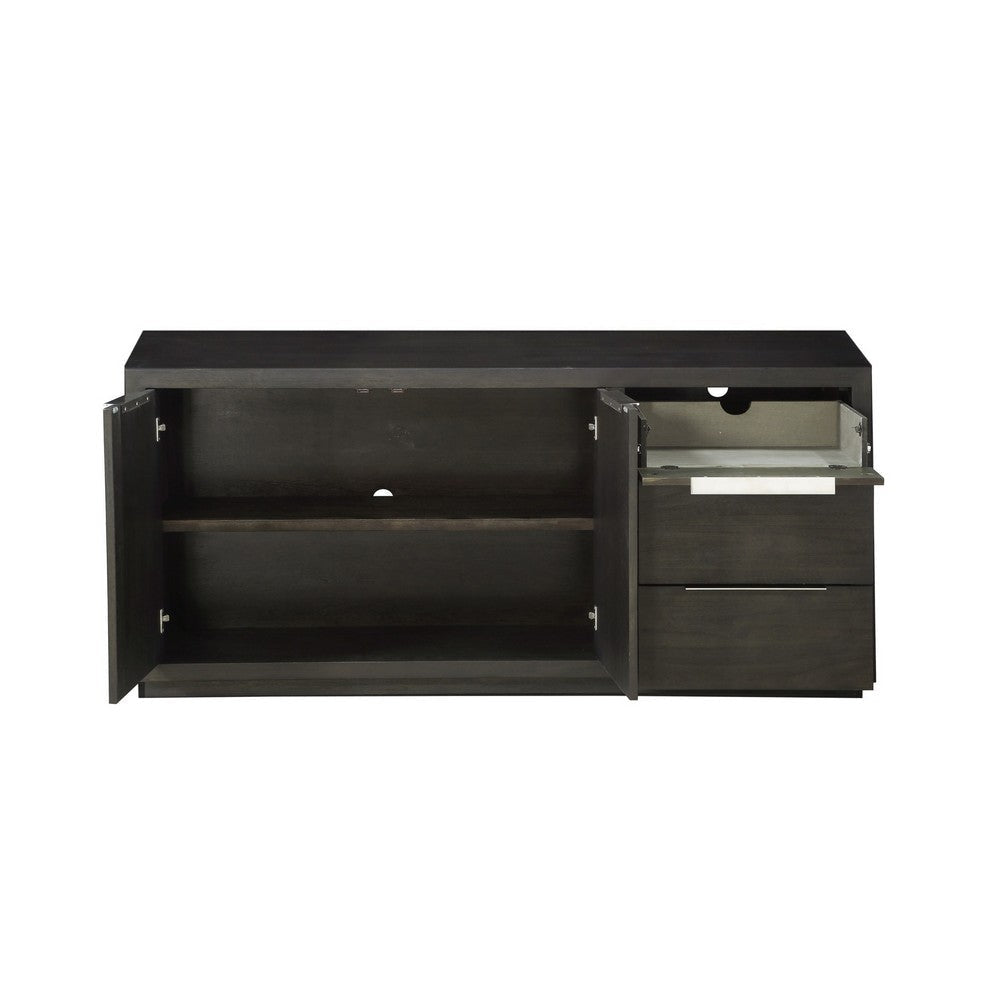 Wooden Rectangular Sideboard with Three Drawers and Double Door Cabinet Gray MSF-AZU573