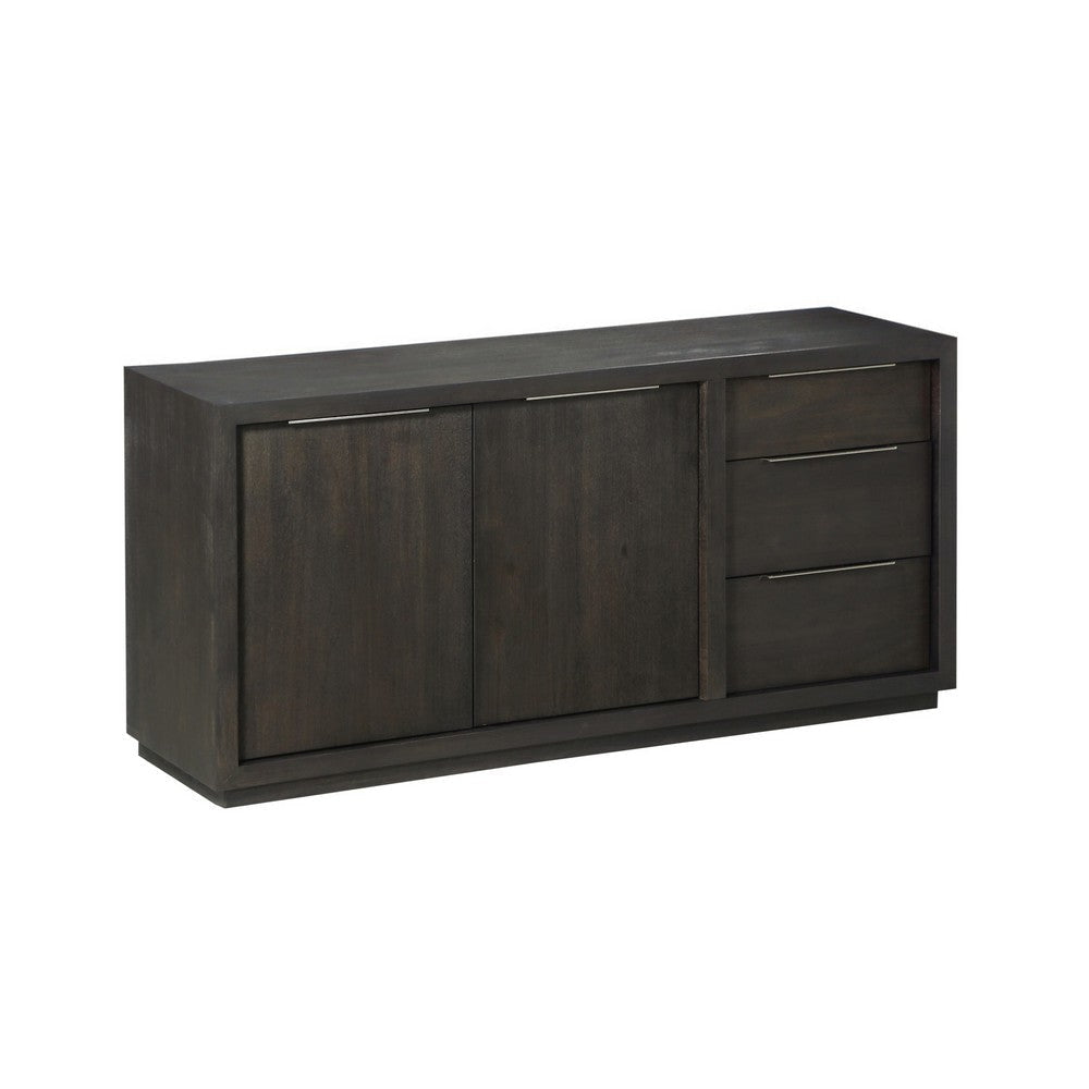 Wooden Rectangular Sideboard with Three Drawers and Double Door Cabinet, Gray