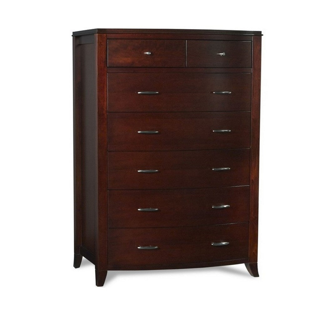 Wooden Seven Drawer Chest with Tapered Feet, Cinnamon Brown