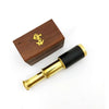 6 Inch Brass Spyglass with Pull Out Wooden Box, Gold and Brown