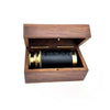 6 Inch Brass Spyglass with Pull Out Wooden Box, Gold and Brown