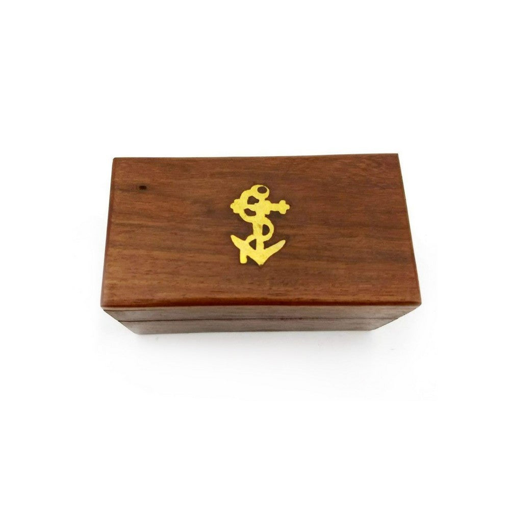 6 Inch Brass Spyglass with Pull Out Wooden Box, Gold and Brown